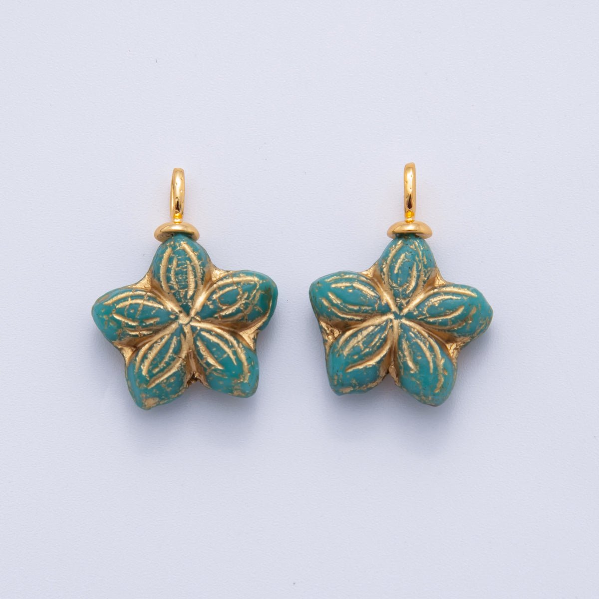 18K Gold Filled Green Gold Lined Daisy Flower Acrylic Drop Charm | AF713 - DLUXCA