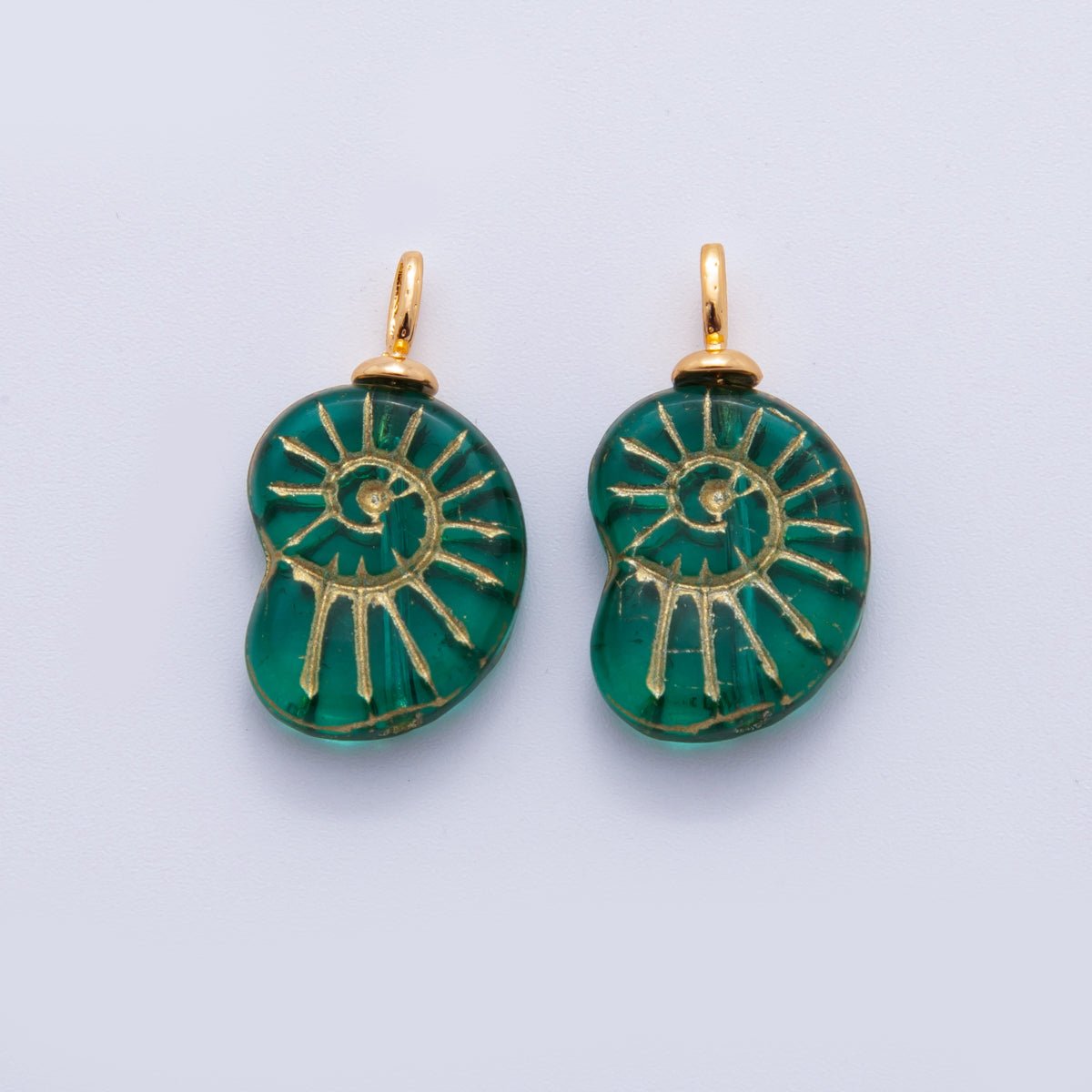 18K Gold Filled Green Gold - Lined Nautilus Sea Shell Drop Pendant | AF288 - DLUXCA