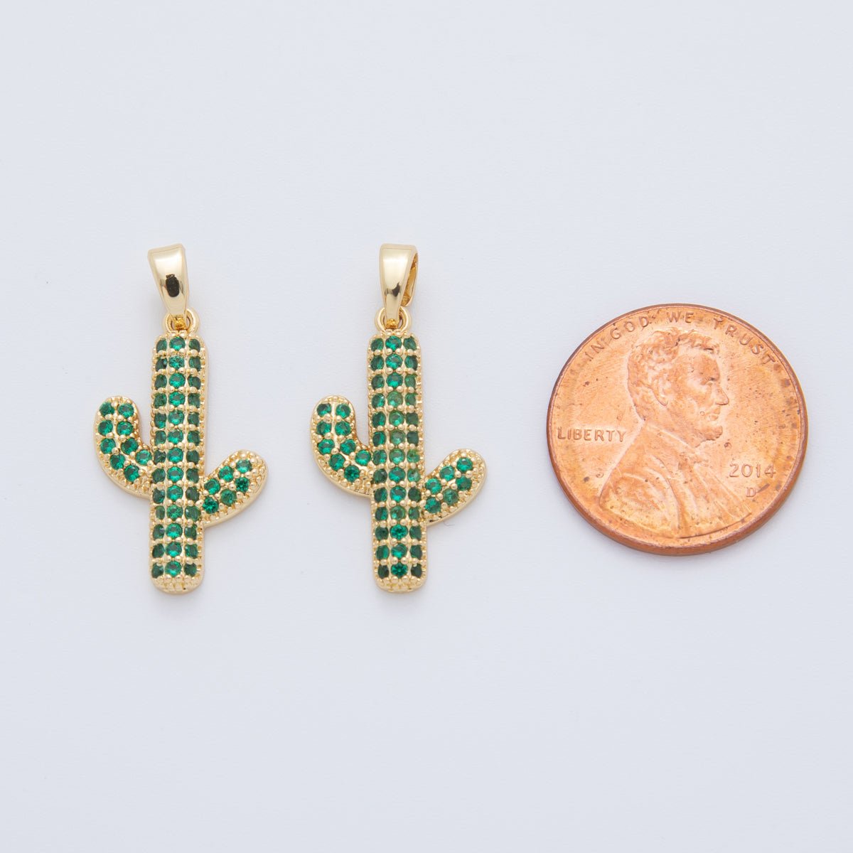 18K Gold Filled Green Micro Paved CZ Cactus Plant Pendant | AH779 - DLUXCA