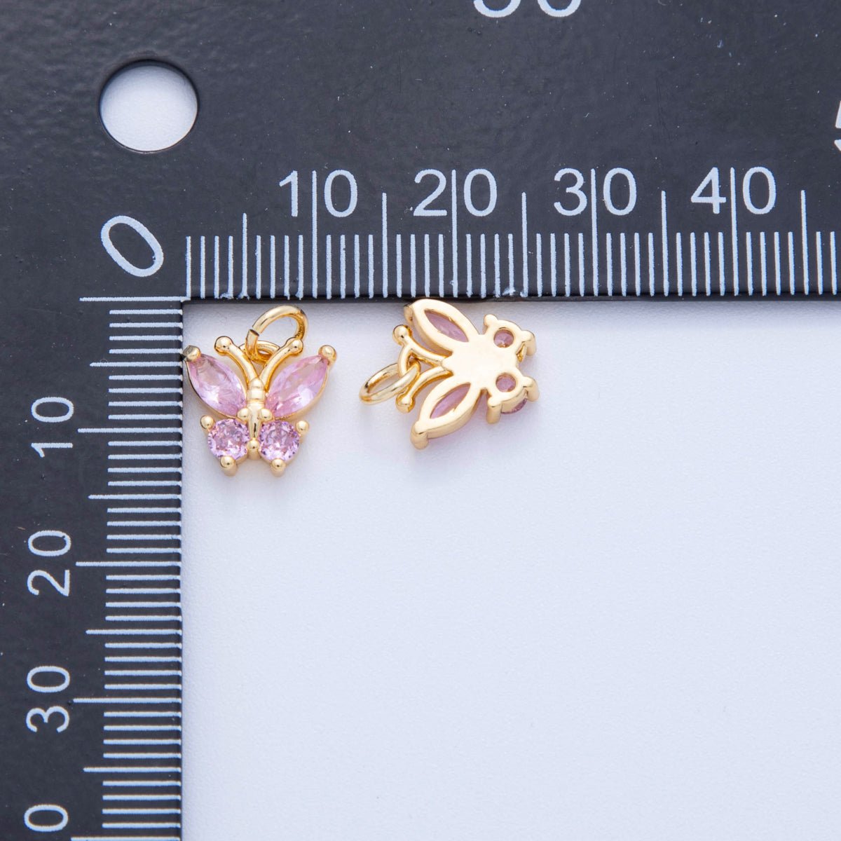 18K Gold Filled Green, Pink, Clear CZ Butterfly Insect Charm | C773 AF780 - DLUXCA