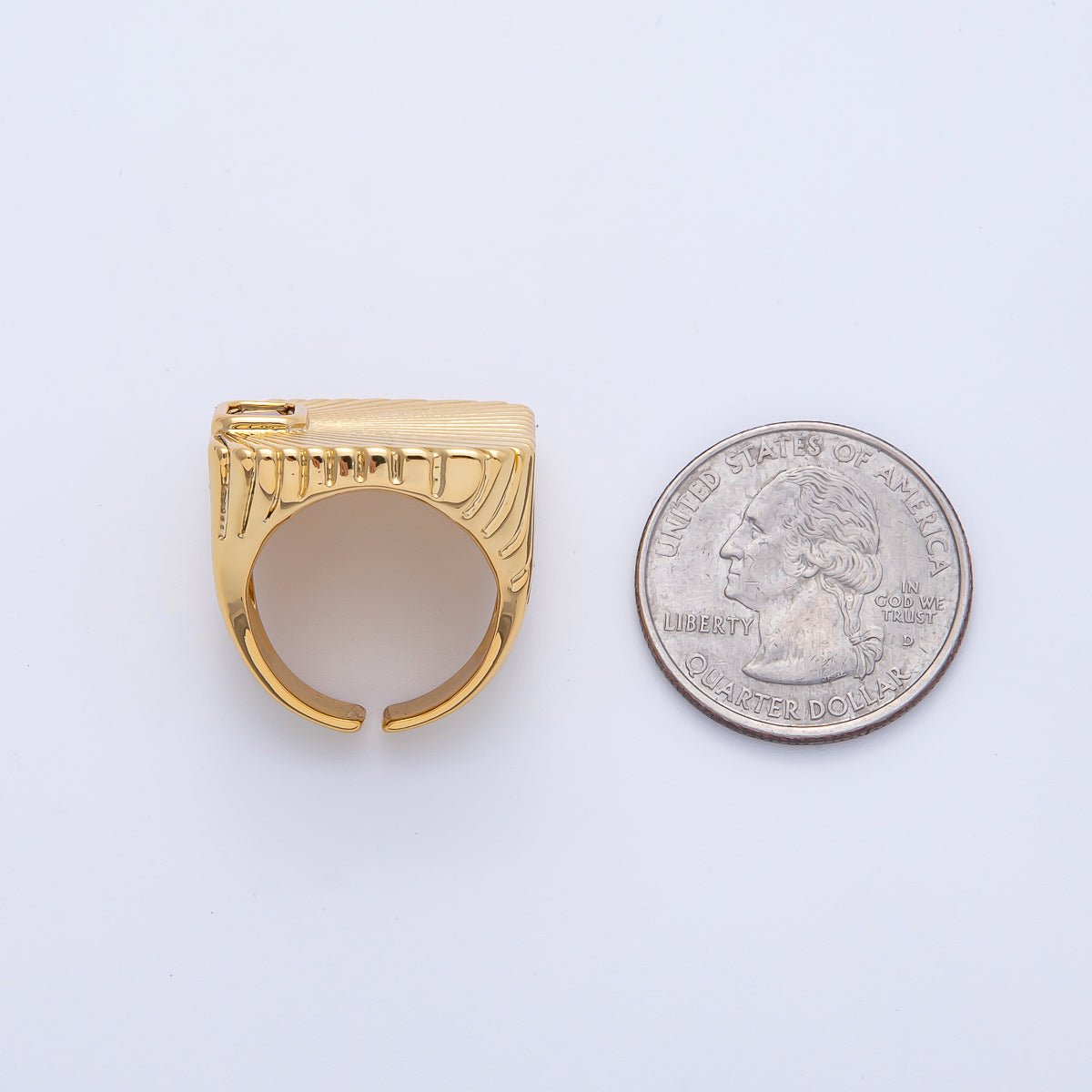 18K Gold Filled Green, Red, Clear Fuchsia Baguette CZ Sunburst Ribbed Signet Ring | O801 O802 - DLUXCA
