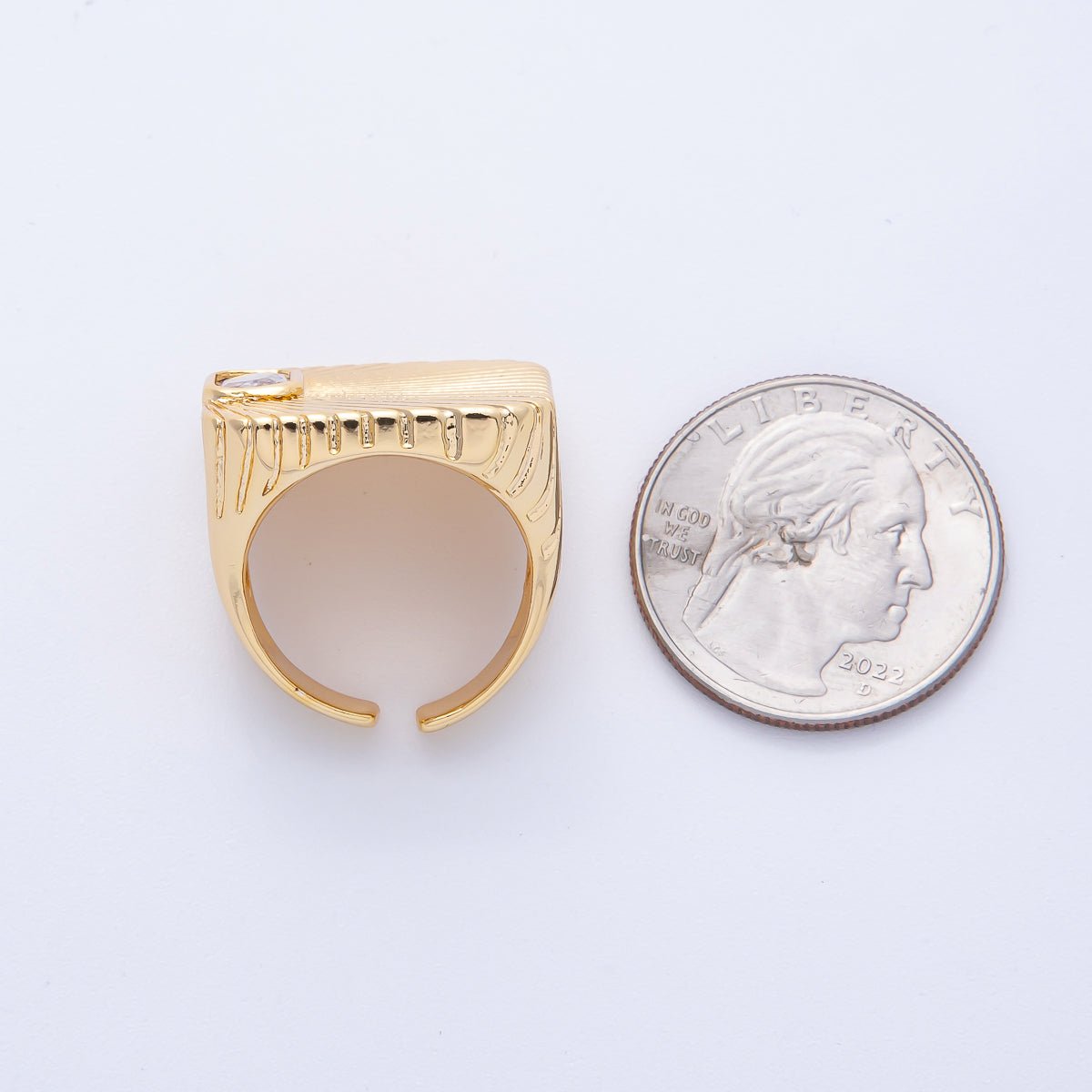 18K Gold Filled Green, Red, Clear Fuchsia Baguette CZ Sunburst Ribbed Signet Ring | O801 O802 - DLUXCA