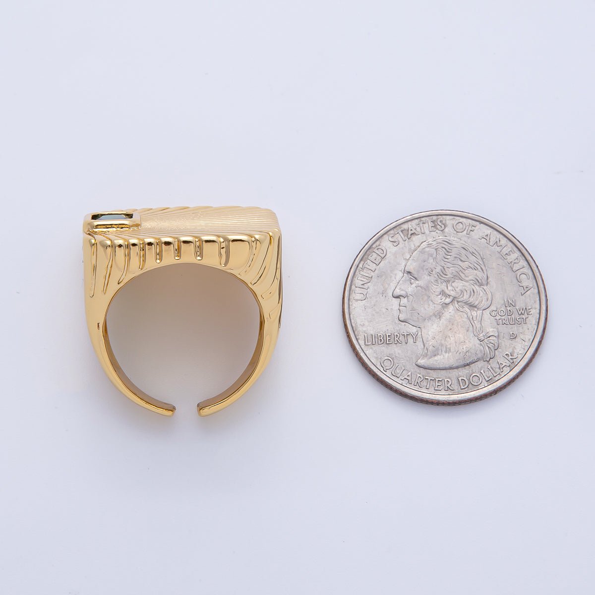 18K Gold Filled Green, Red, Clear Fuchsia Baguette CZ Sunburst Ribbed Signet Ring | O801 O802 - DLUXCA