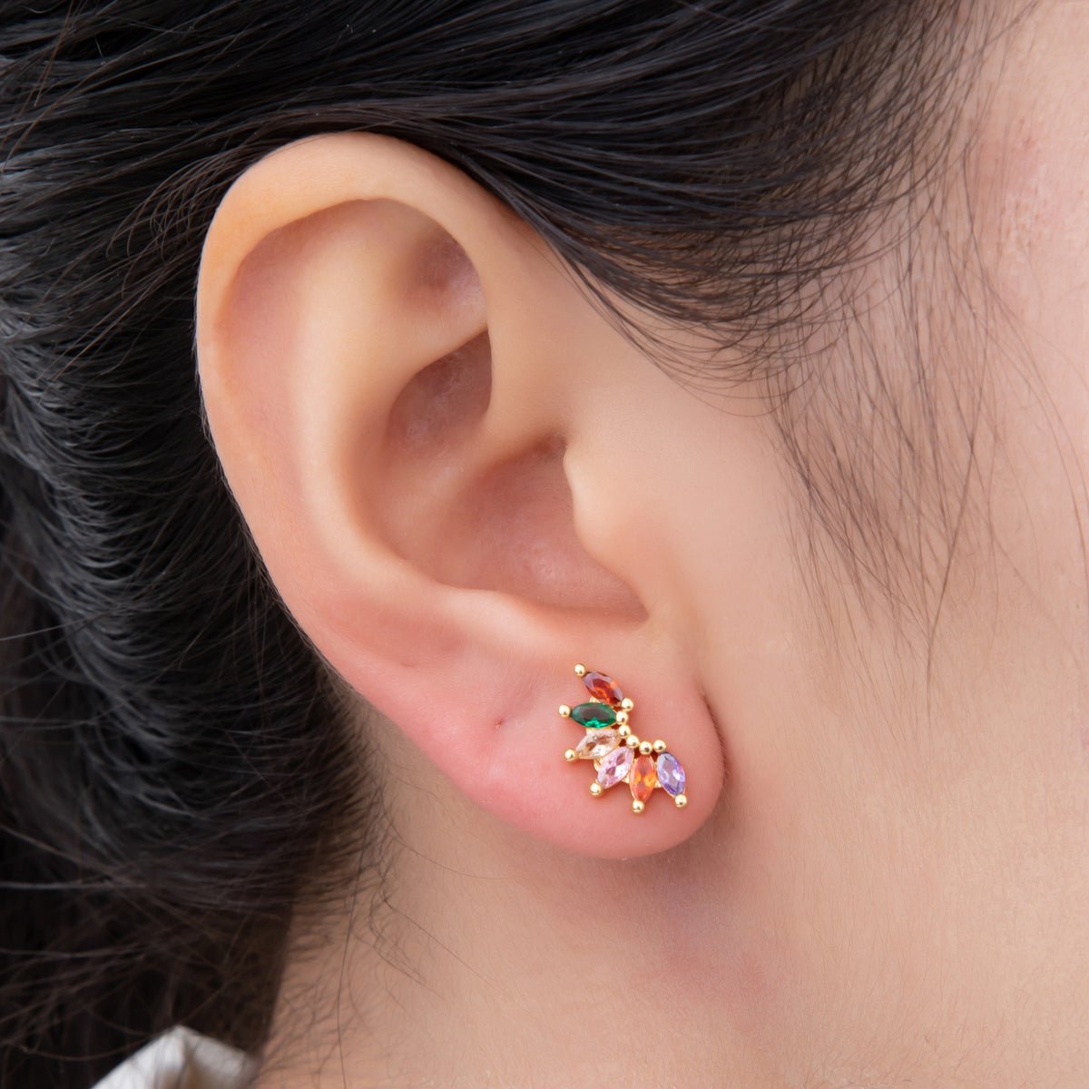 18K Gold Filled Green, Red, & Multicolor Marquise CZ Petal Sparks Studs Earrings | AJ - 181 - AJ - 183 - DLUXCA