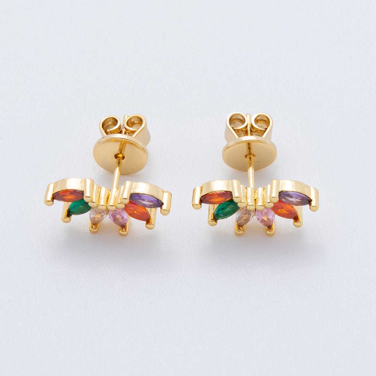 18K Gold Filled Green, Red, & Multicolor Marquise CZ Petal Sparks Studs Earrings | AJ - 181 - AJ - 183 - DLUXCA