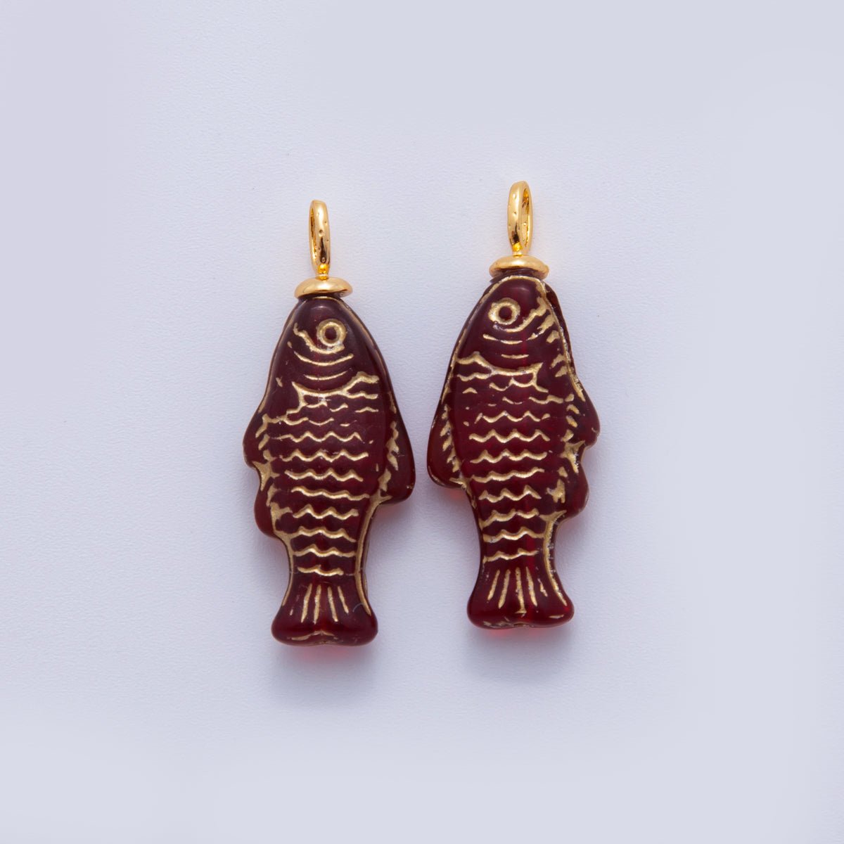 18K Gold Filled Green, Yellow, Red, Blue Gold - Scaled Acrylic Multidimensional 3D Fish Drop Charm | AF296 AF297 AF272 - DLUXCA