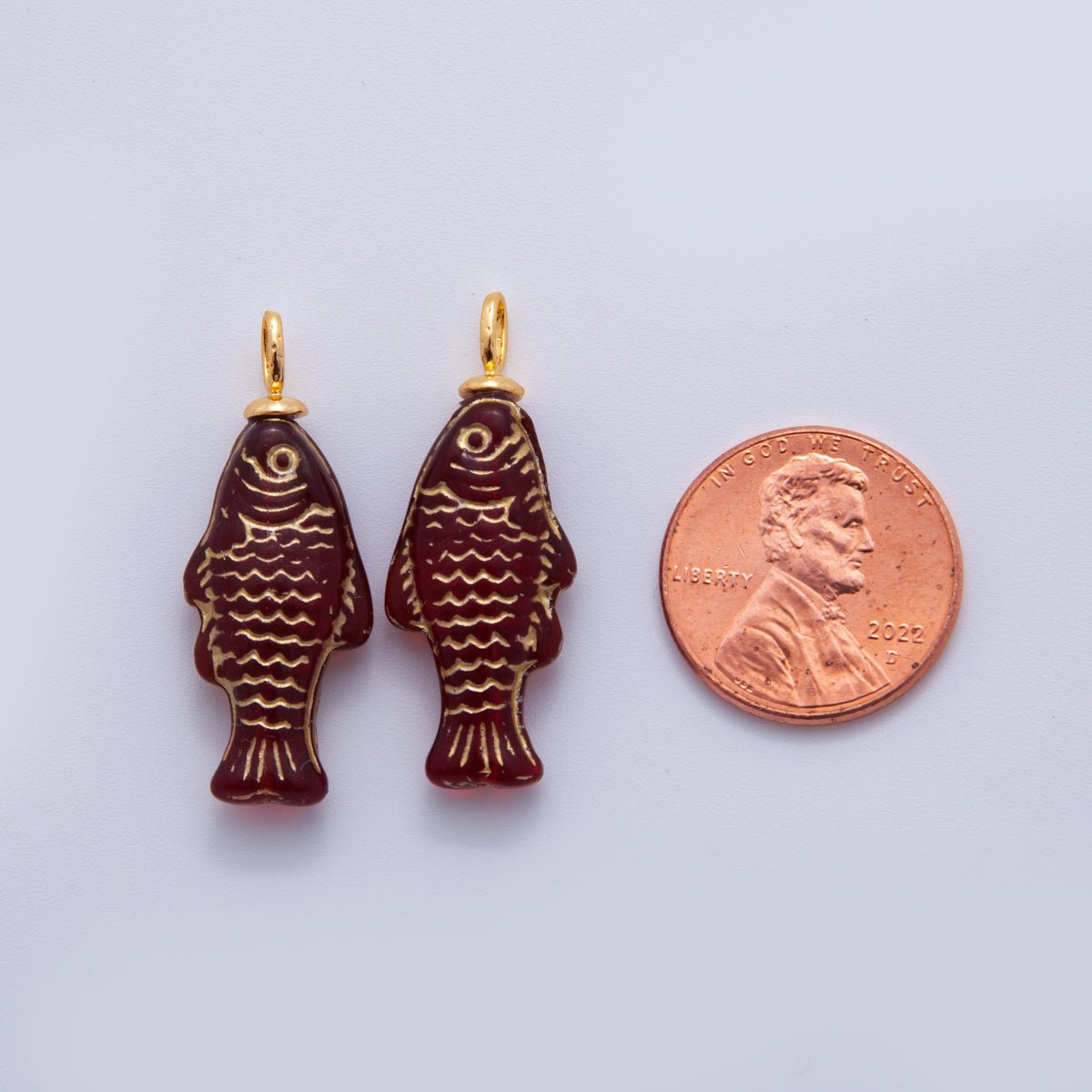 18K Gold Filled Green, Yellow, Red, Blue Gold - Scaled Acrylic Multidimensional 3D Fish Drop Charm | AF296 AF297 AF272 - DLUXCA