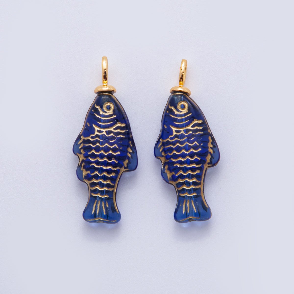 18K Gold Filled Green, Yellow, Red, Blue Gold - Scaled Acrylic Multidimensional 3D Fish Drop Charm | AF296 AF297 AF272 - DLUXCA