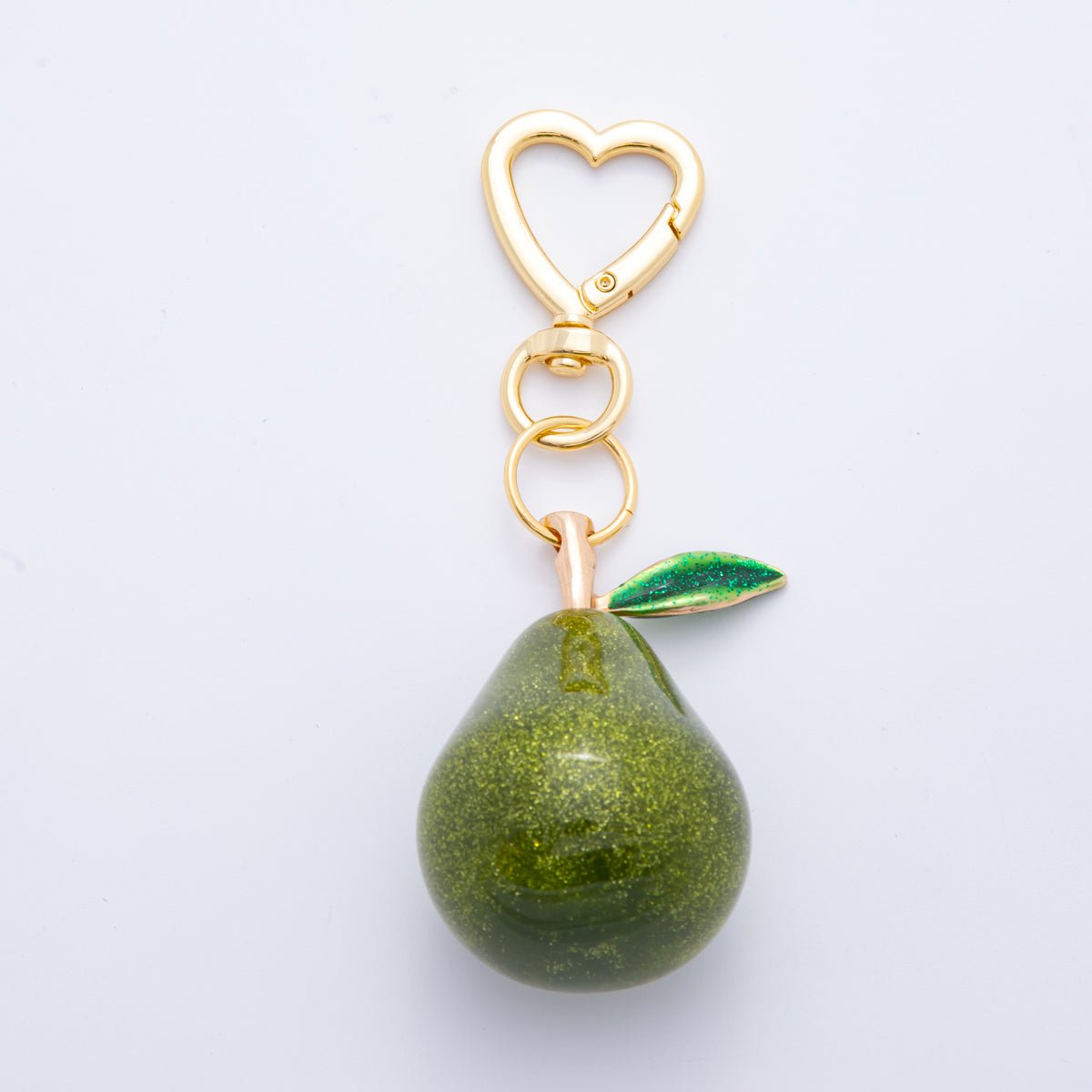 18K Gold Filled Grey, Brown Pear Fruit Glitter Resin Bag Charm Keychain Heart Push Gate Key Ring Accessories | WB - 00113 WB - 00114 - DLUXCA
