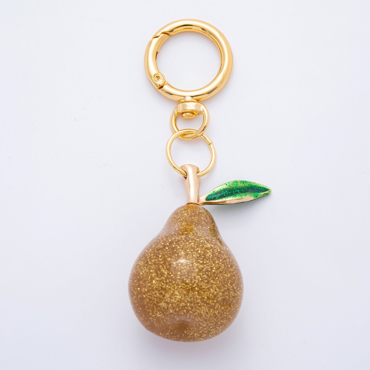 18K Gold Filled Grey, Gold Glittered Acrylic Pear Fruit Charm Bag Key Chain | WB - 00119 WB - 00120 - DLUXCA