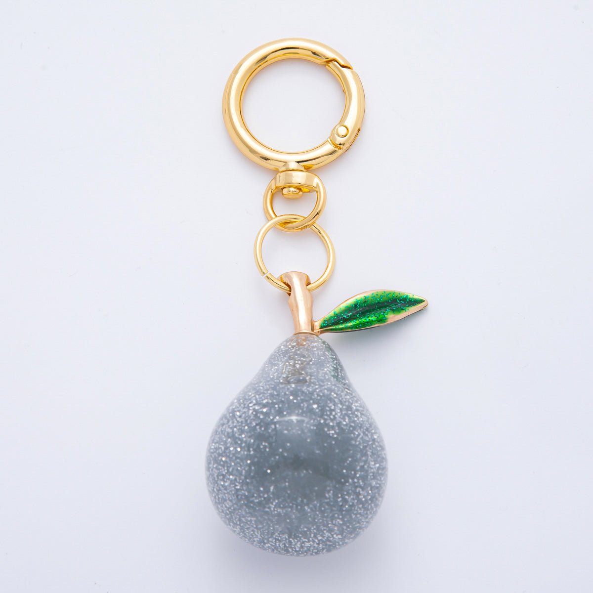 18K Gold Filled Grey, Gold Glittered Acrylic Pear Fruit Charm Bag Key Chain | WB - 00119 WB - 00120 - DLUXCA