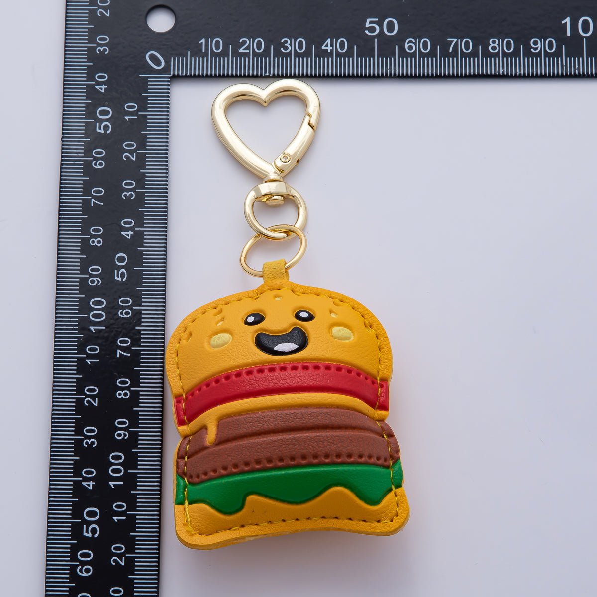 18K Gold Filled Hamburger Fast Food Leather Bag Charm Keychain Heart Key Ring Accessories | WB - 00233 - DLUXCA