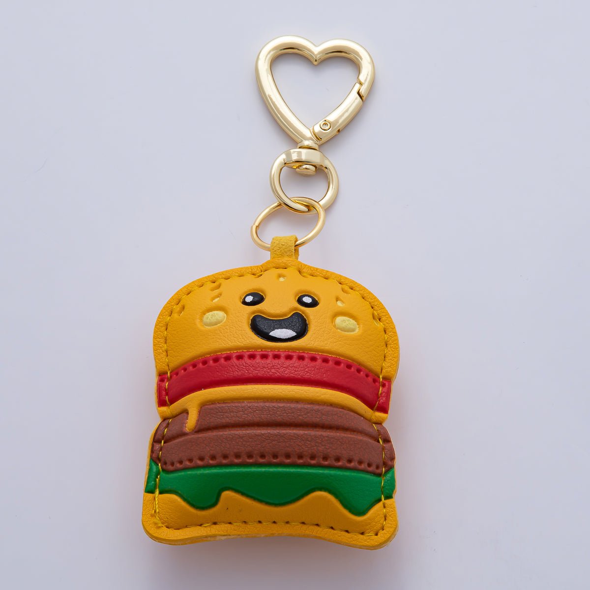 18K Gold Filled Hamburger Fast Food Leather Bag Charm Keychain Heart Key Ring Accessories | WB - 00233 - DLUXCA