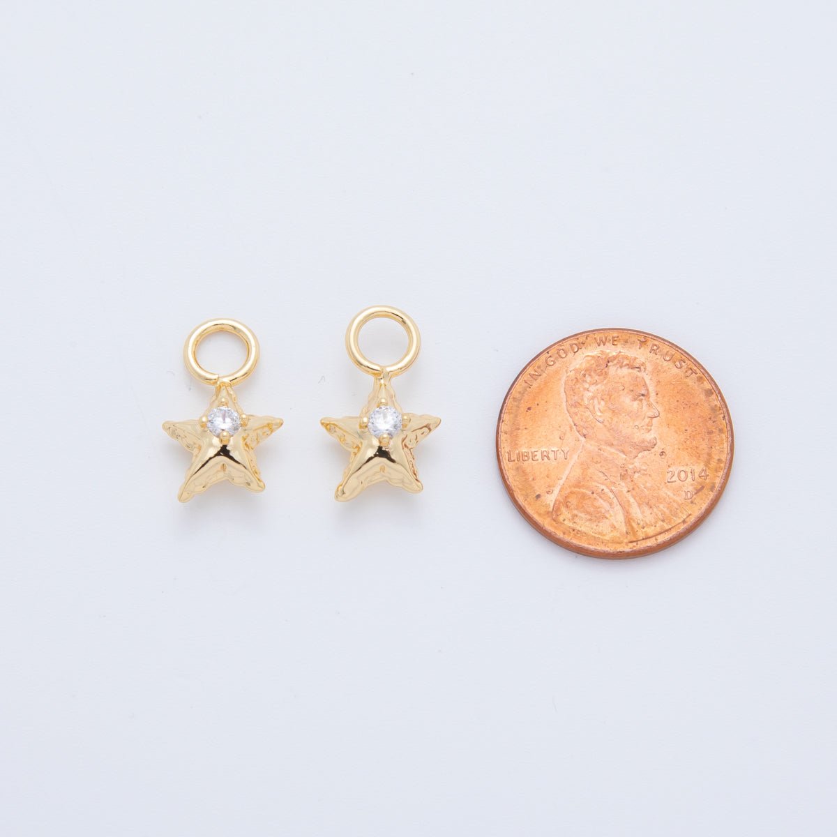 18K Gold Filled Hammered Star CZ Add - On Drop Earring Charm | AF762 - DLUXCA