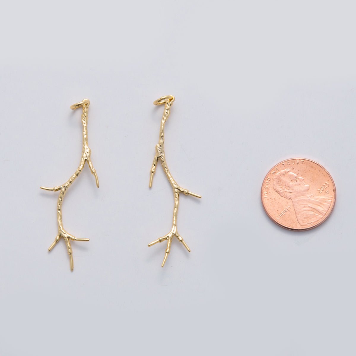 18K Gold Filled Hammered Tree Branch Geometric Charm | C302 - DLUXCA