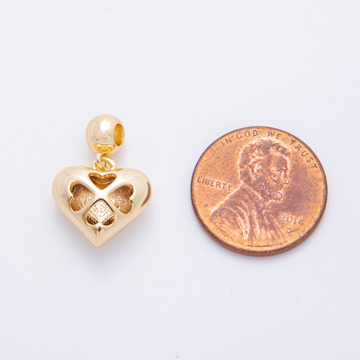18K Gold Filled Heart Clover Dome Rondelle Drop Pendant | E658 - DLUXCA