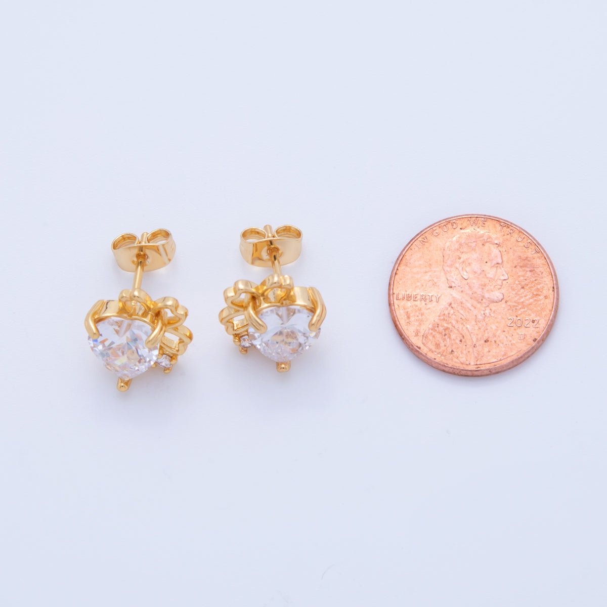 18K Gold Filled Heart CZ Half Clover Stud Earrings | AI376 AI377 - DLUXCA