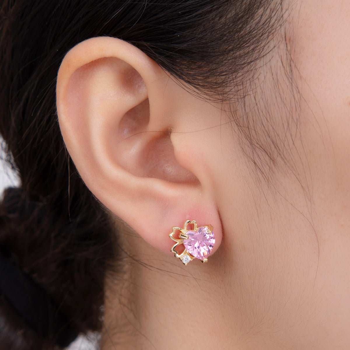 18K Gold Filled Heart CZ Half Clover Stud Earrings | AI376 AI377 - DLUXCA