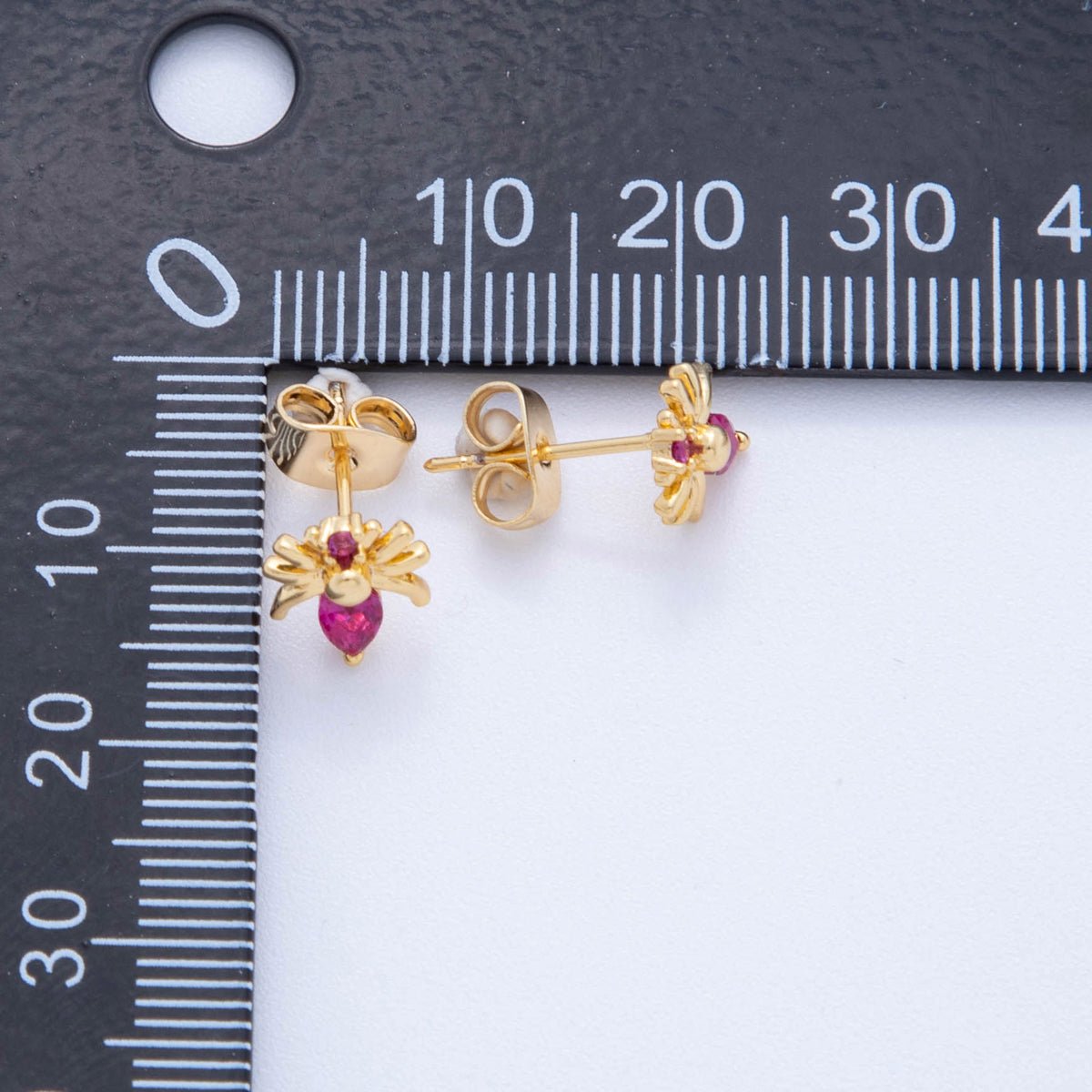 18K Gold Filled Hot Pink CZ Onyx Spider Stud Earrings | AI395 - DLUXCA