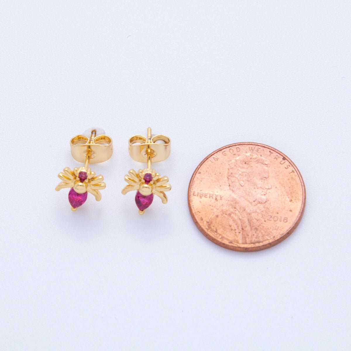 18K Gold Filled Hot Pink CZ Onyx Spider Stud Earrings | AI395 - DLUXCA