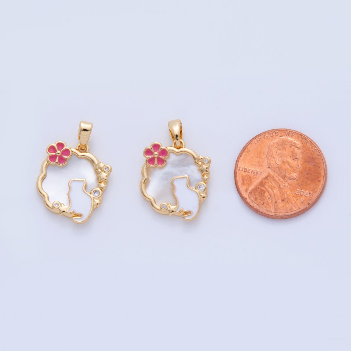 18K Gold Filled Kitty Cat Pet Shell Pearl Molten Pendant | AH751 - DLUXCA