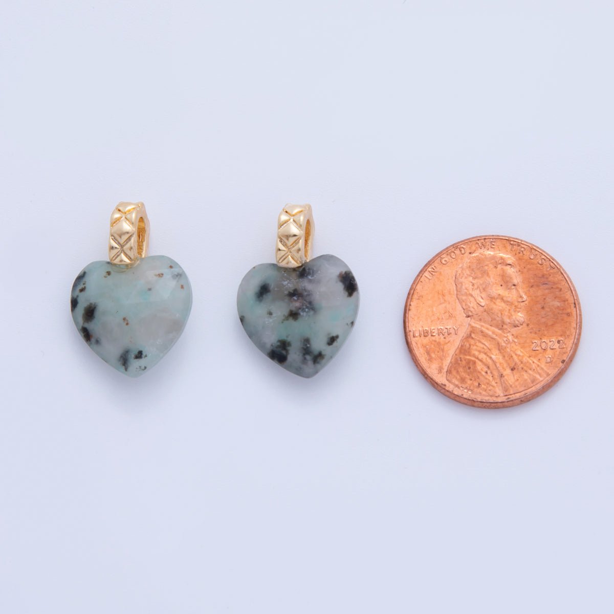 18K Gold Filled Kiwi Jasper Gemstone Heart Quilted Bail Pendant | AF353 - DLUXCA