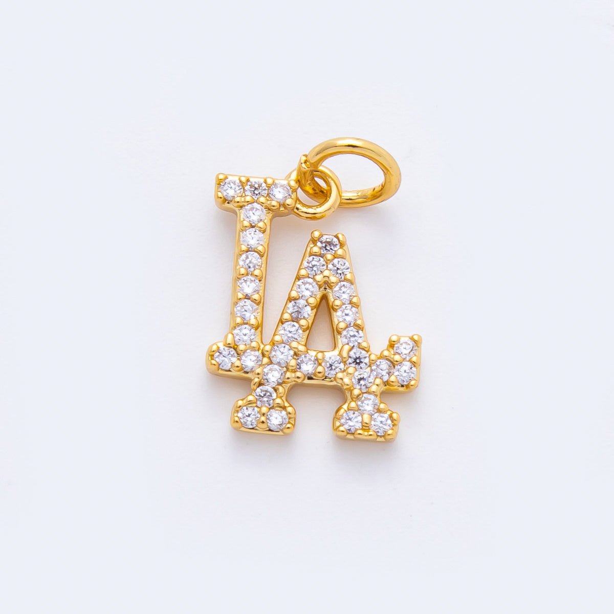 18K Gold Filled LA Pendant Micro Paved CZ Los Angeles Charm in Gold & Silver | E932 - DLUXCA