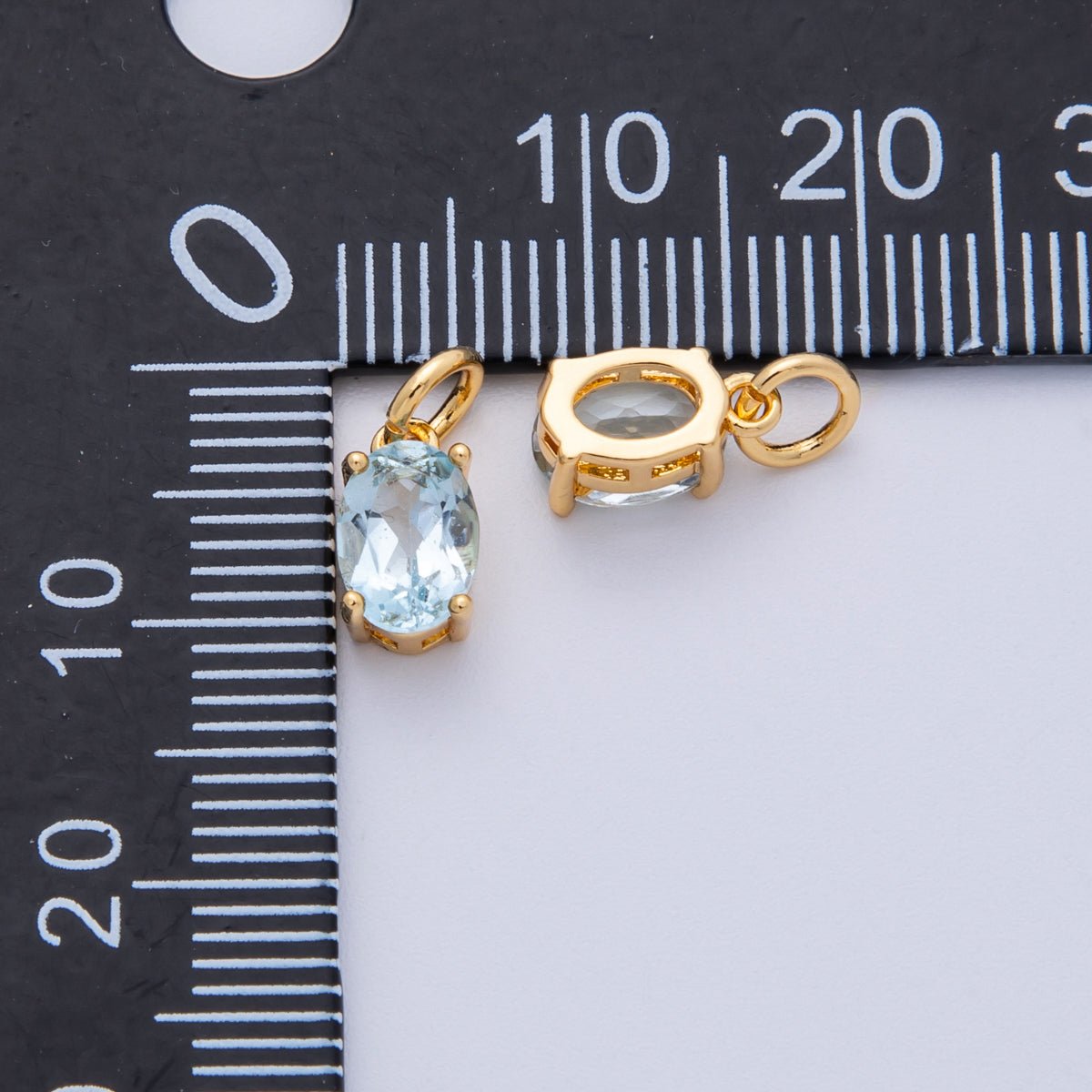 18K Gold Filled Light Blue CZ Oval Birthstone Charm | Charms - 00330 - DLUXCA