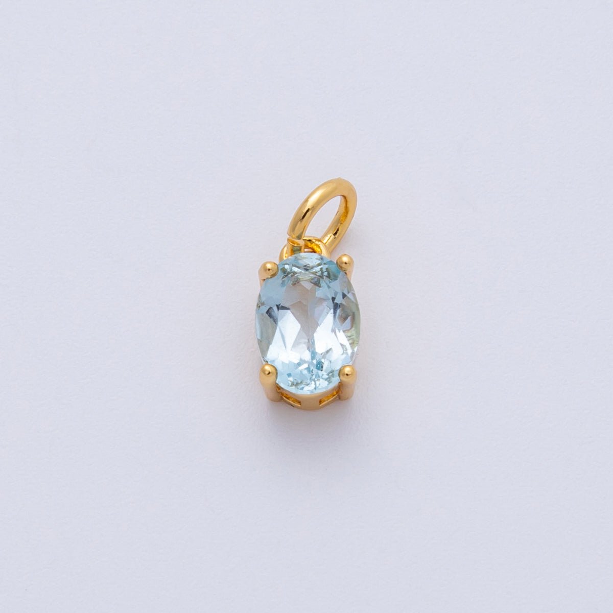 18K Gold Filled Light Blue CZ Oval Birthstone Charm | Charms - 00330 - DLUXCA