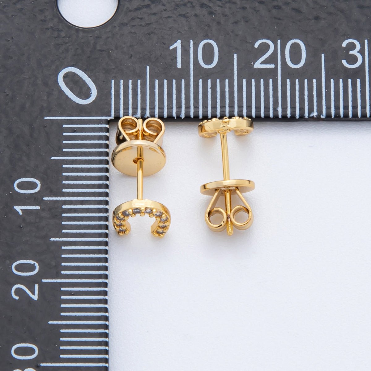 18K Gold Filled Lucky Horse Shoe Micro Paved Mini Studs Earrings | AJ178 - DLUXCA