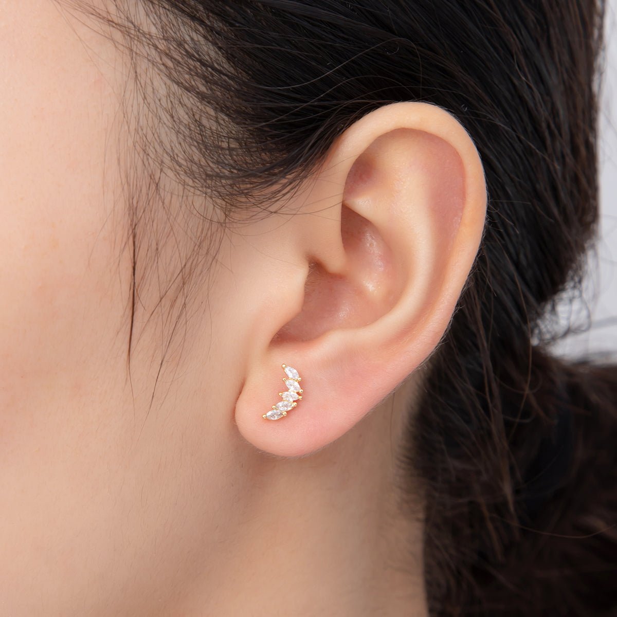 18K Gold Filled Marquise Clear CZ Half Petal Bloom Stud Earrings | AJ144 - DLUXCA