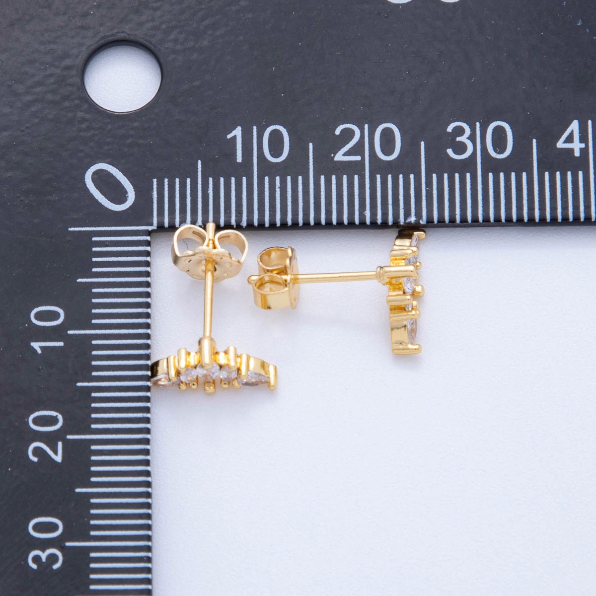 18K Gold Filled Marquise CZ Half - Fan Half Moon Curved Stud Earrings | AI401 - DLUXCA