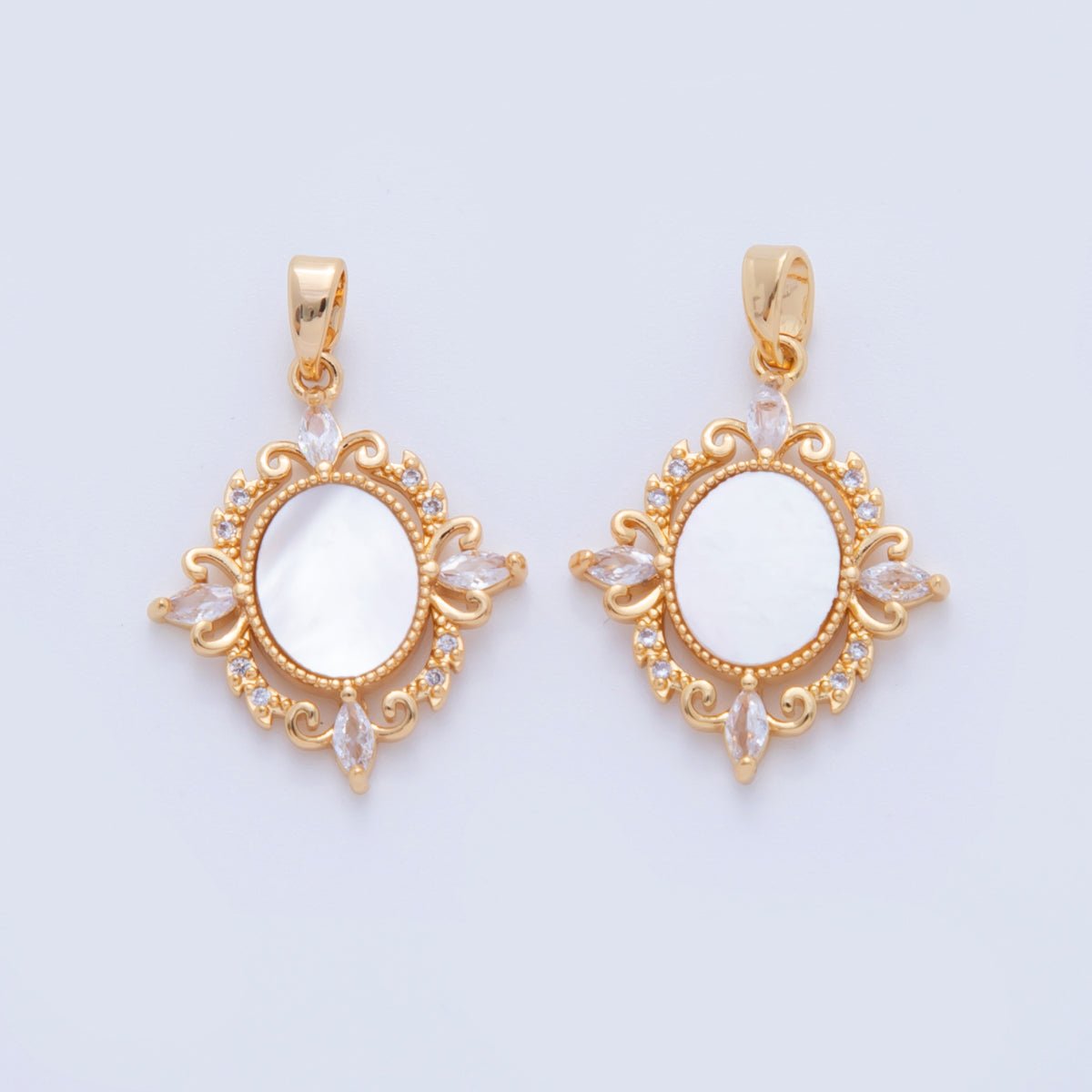18K Gold Filled Marquise CZ Shell Pearl Artisan Pendant | AH752 - DLUXCA