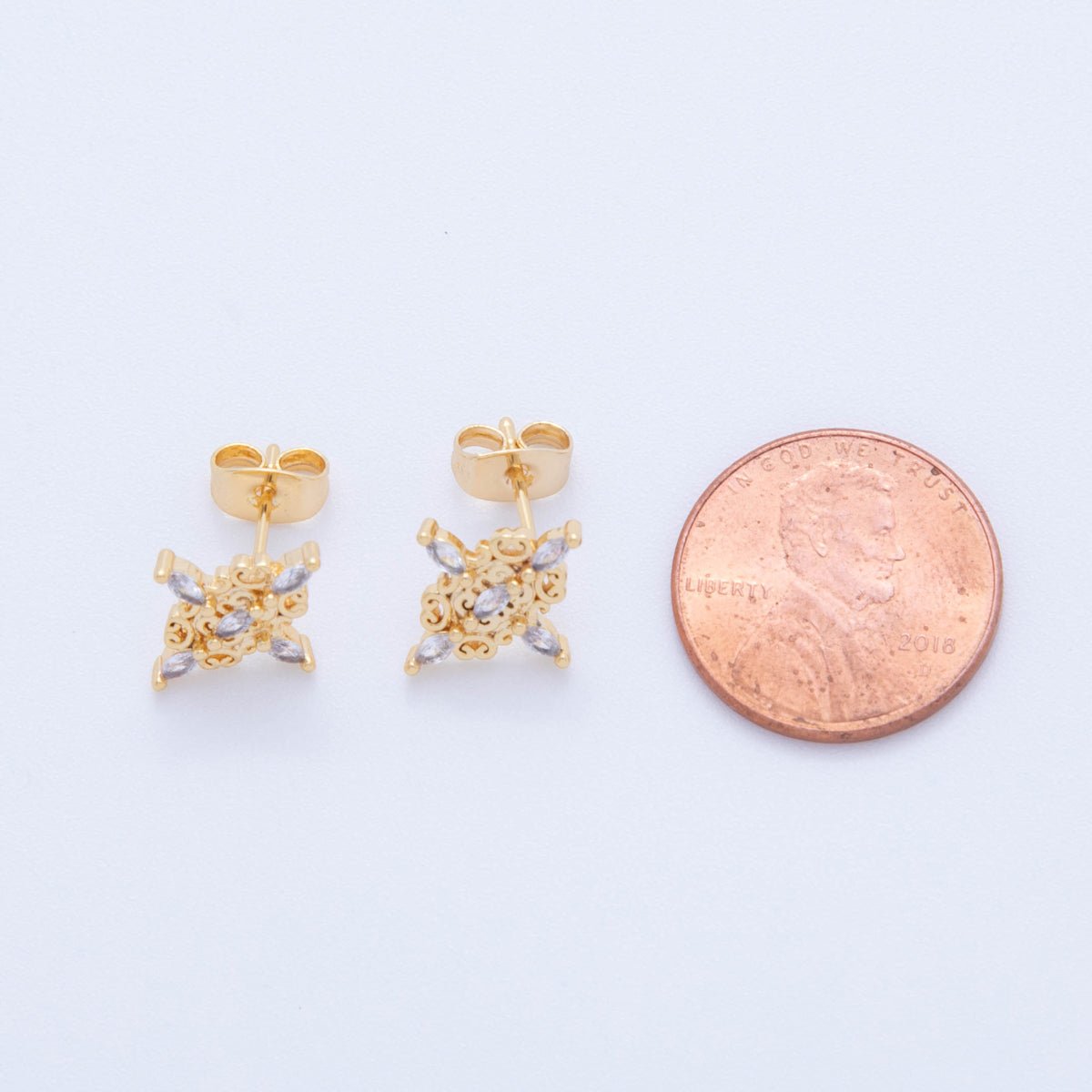 18K Gold Filled Marquise CZ Starburst Bloom Flower Stud Earrings | AI383 - DLUXCA