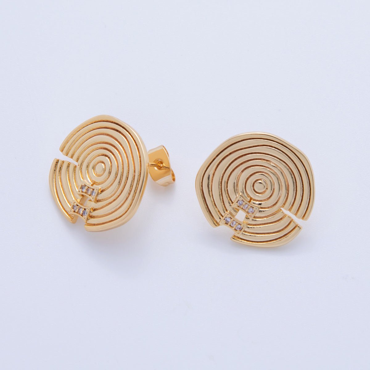 18K Gold Filled Micro Pave CZ Round Spiral Geometric Stud Earrings | AI - 417 - DLUXCA