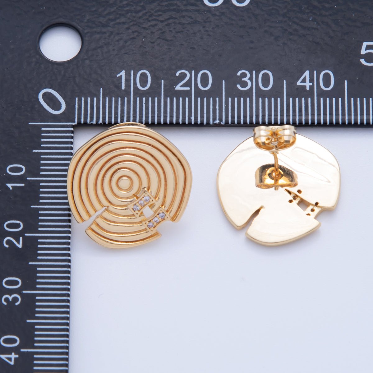 18K Gold Filled Micro Pave CZ Round Spiral Geometric Stud Earrings | AI - 417 - DLUXCA