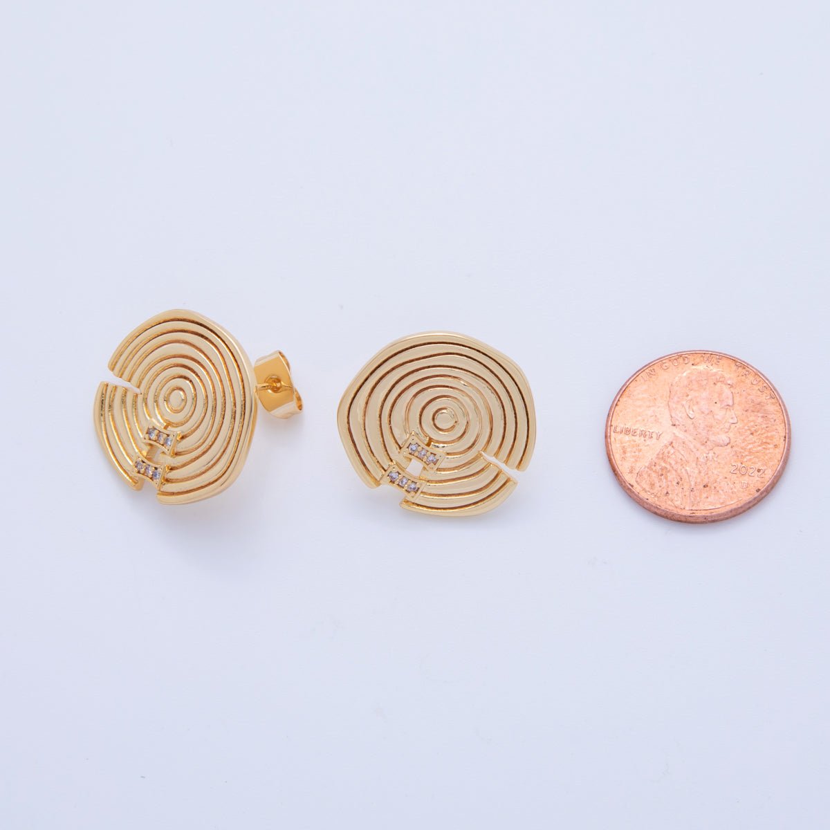 18K Gold Filled Micro Pave CZ Round Spiral Geometric Stud Earrings | AI - 417 - DLUXCA