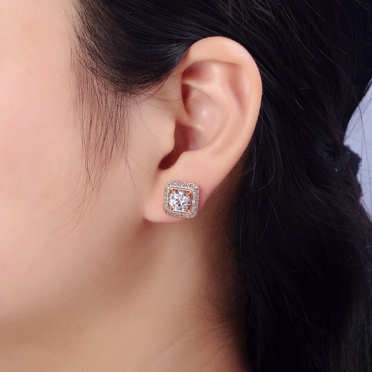 18k Gold Filled Micro Pave Diamond Square Earrings CZ Stud Earrings for Women | AB1084 - DLUXCA
