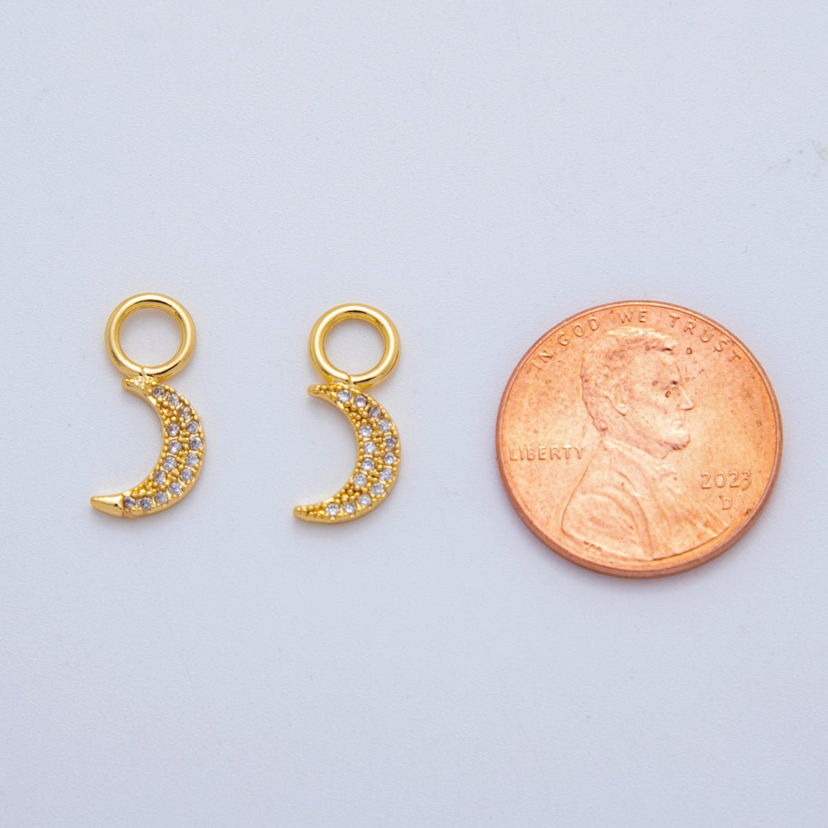 18K Gold Filled Micro Paved Celestial Crescent Moon Add - On Drop Earring Charm | AF774 - DLUXCA