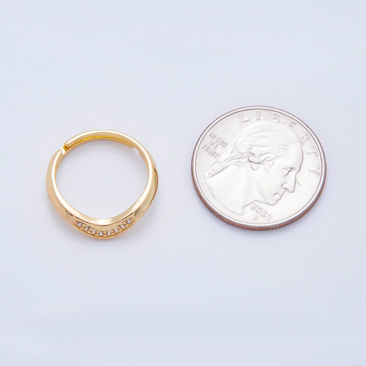 18K Gold Filled Micro Paved CZ Bended Curvy Line Adjustable Ring | O - A2247 - DLUXCA