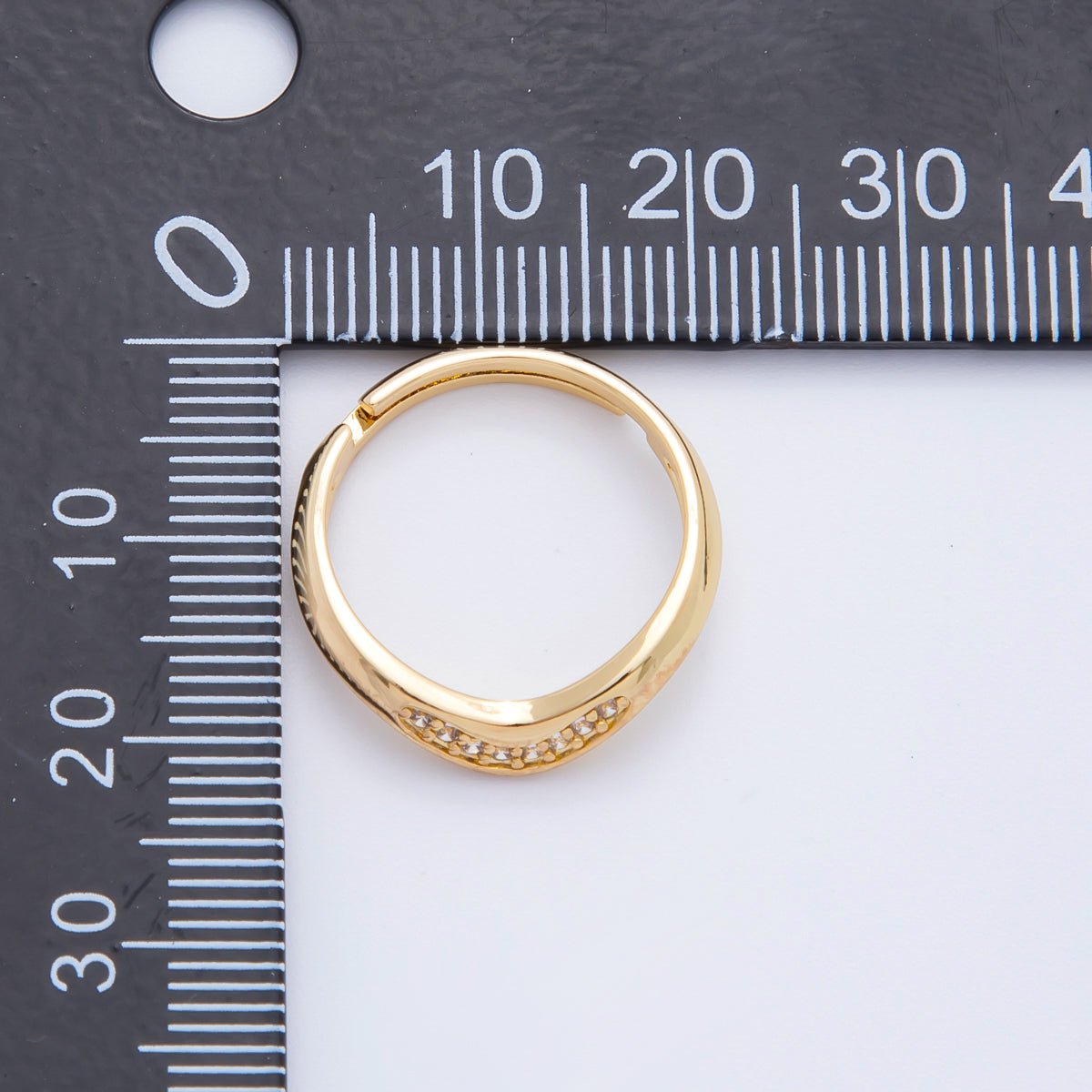 18K Gold Filled Micro Paved CZ Bended Curvy Line Adjustable Ring | O - A2247 - DLUXCA