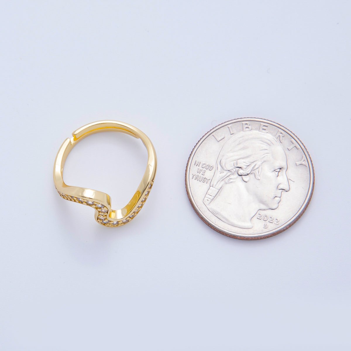 18K Gold Filled Micro Paved CZ Bended Wave Adjustable Ring in Gold & Two - Toned | O - A2169 - DLUXCA