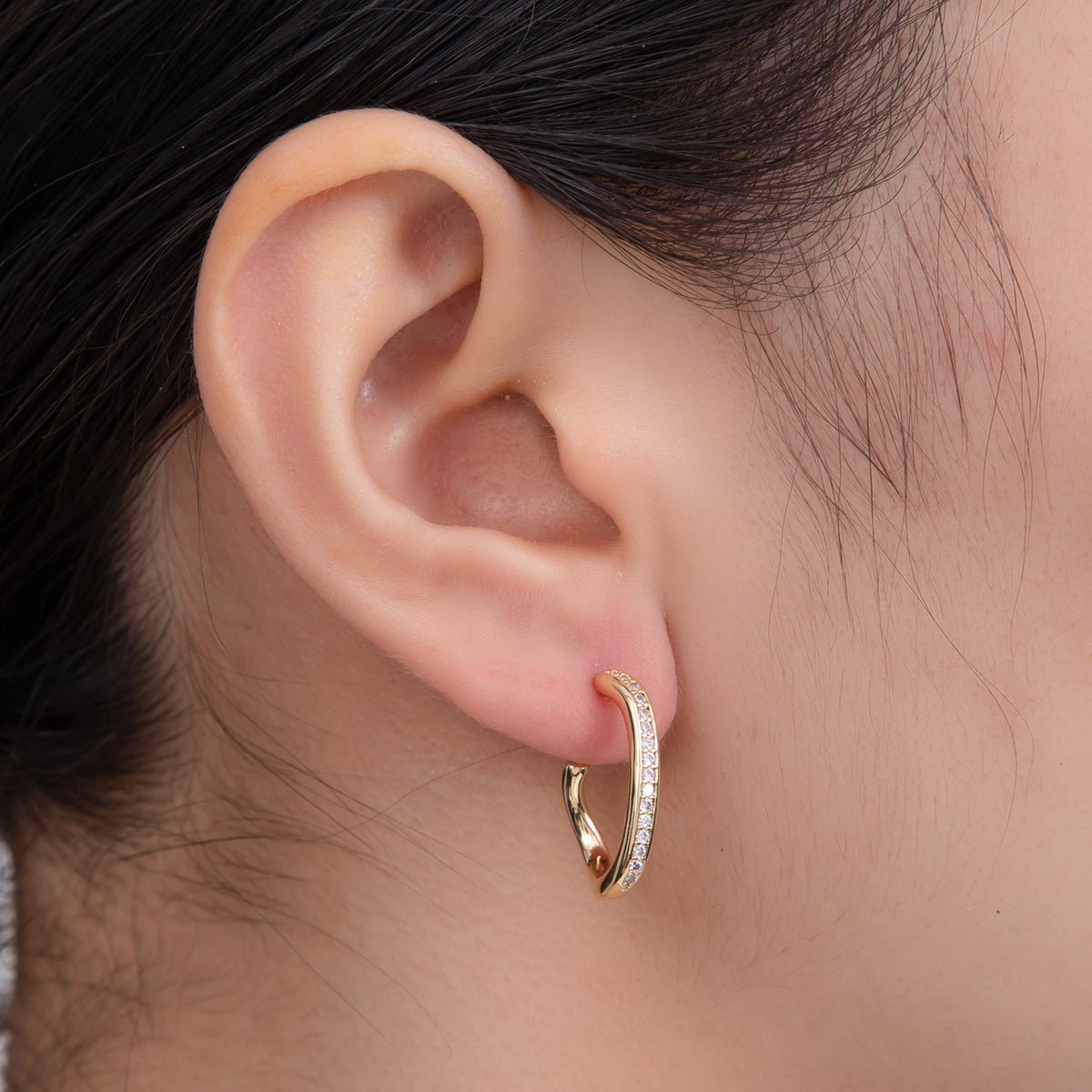 18K Gold Filled Micro Paved CZ C Style Stud Earrings | AI380 - DLUXCA