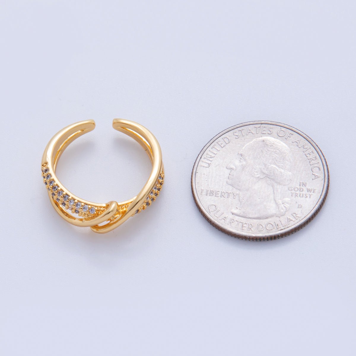 18K Gold Filled Micro Paved CZ Coil Double Band Ring | O1727 - DLUXCA