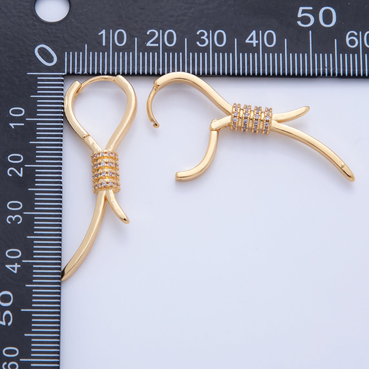 18K Gold Filled Micro Paved CZ Curved Linear Drop Huggie Earrings | AI360 - DLUXCA