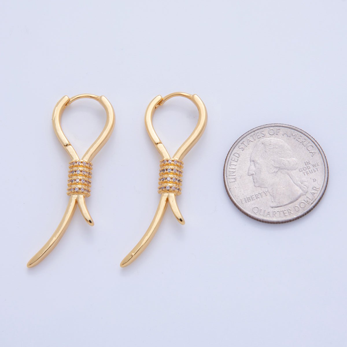 18K Gold Filled Micro Paved CZ Curved Linear Drop Huggie Earrings | AI360 - DLUXCA