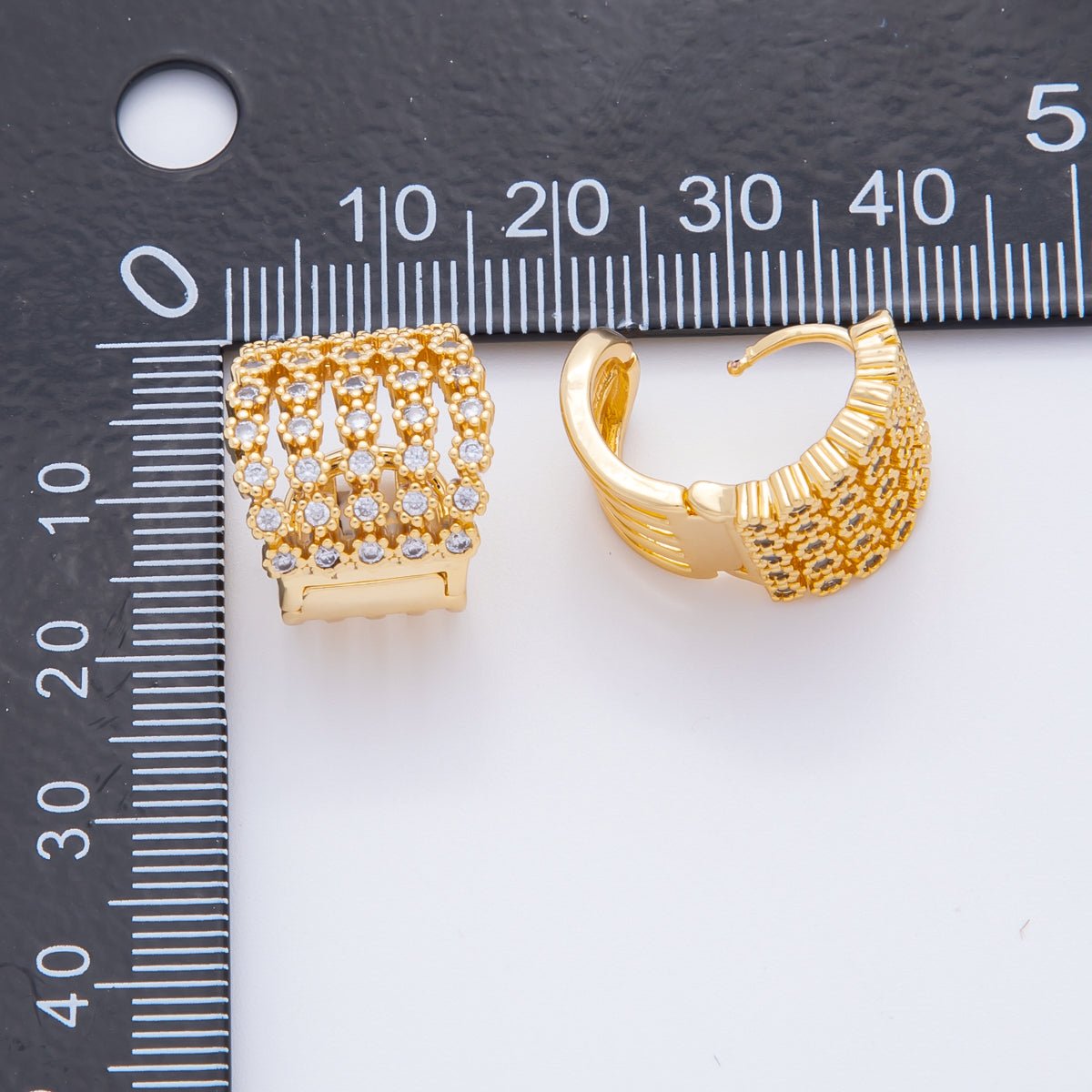 18K Gold Filled Micro Paved CZ Dome English Lock Hoops Earrings | AJ201 - DLUXCA