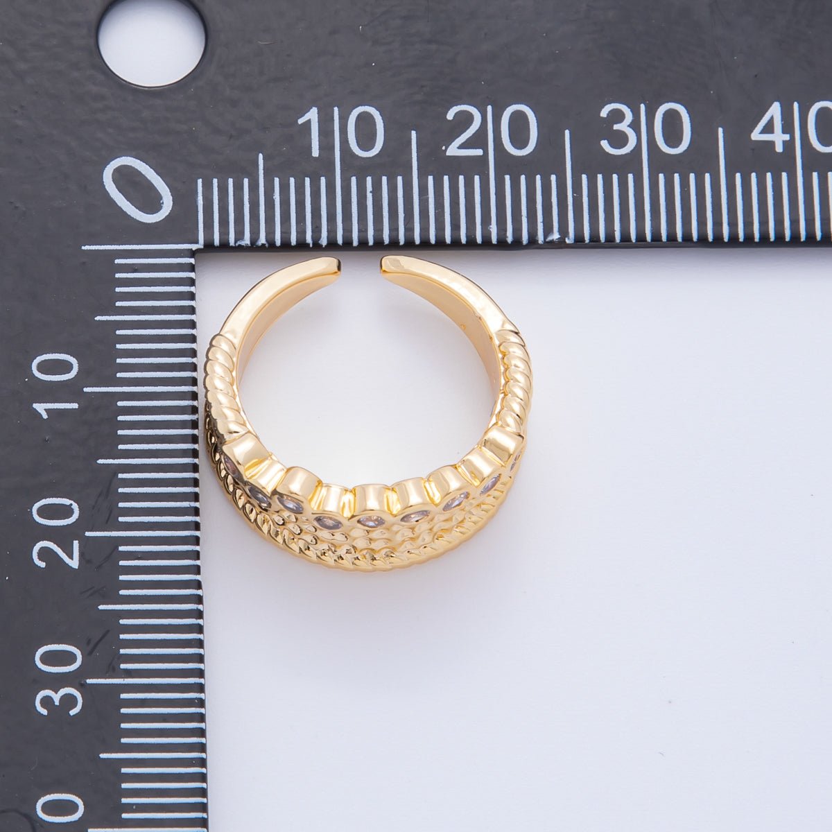 18K Gold Filled Micro Paved CZ Dotted Texture Dome Open Ring | O476 - DLUXCA