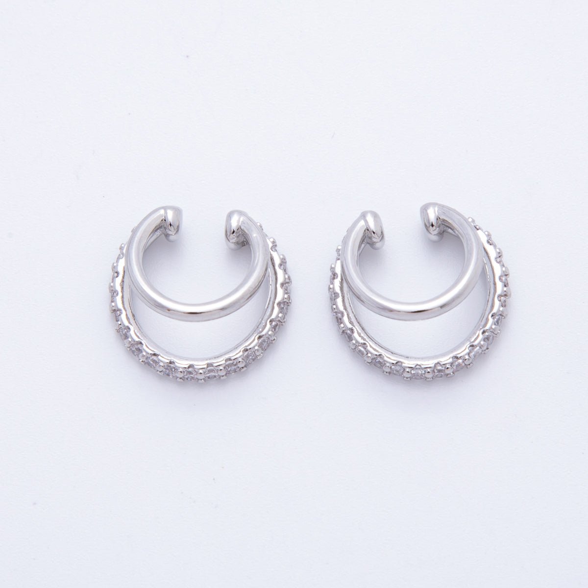 18K Gold Filled Micro Paved CZ Double Band Ear Cuff Earrings in Gold & Silver | AI - 262 - DLUXCA