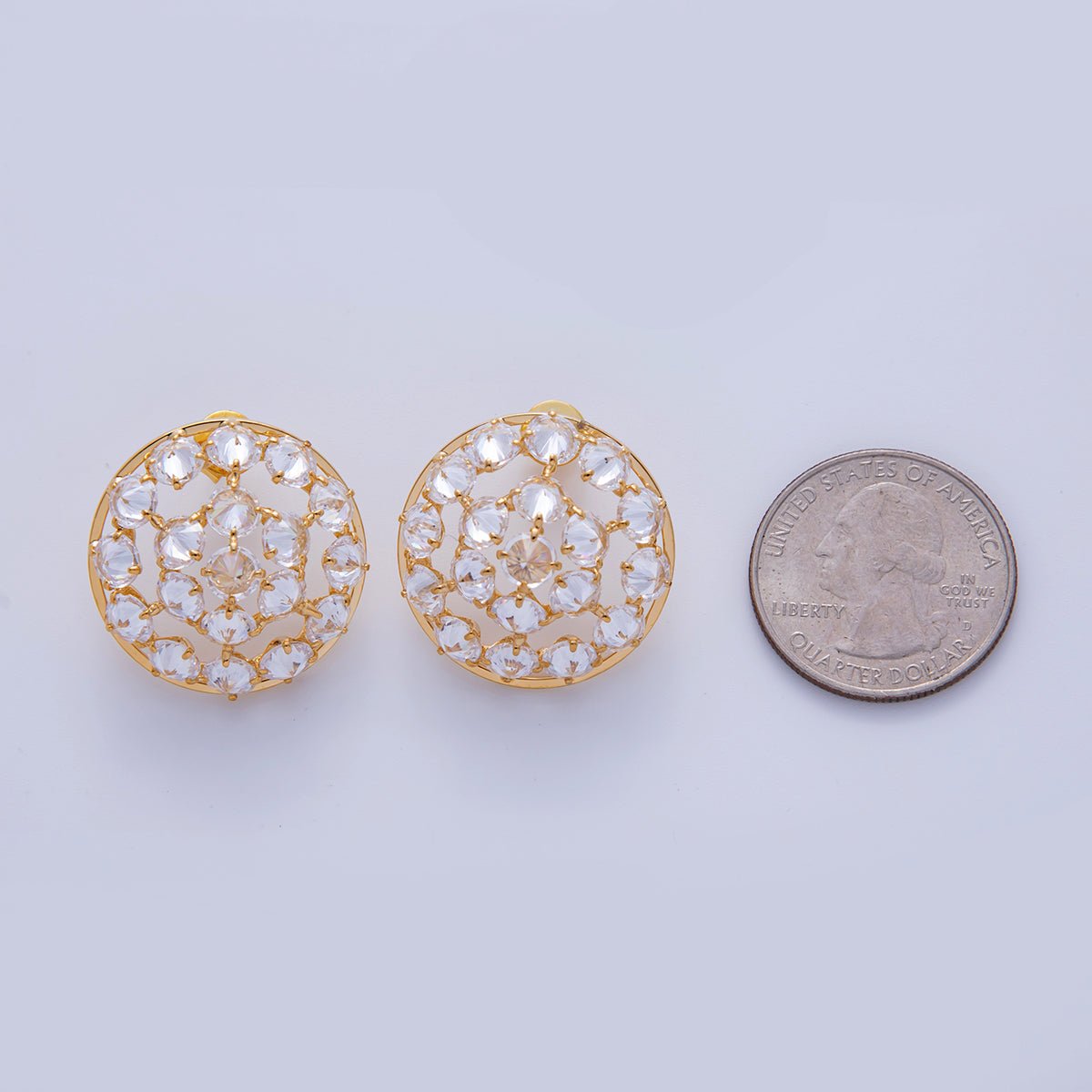 18K Gold Filled Micro Paved CZ Double Rounded Stud Earrings in Gold & Silver | AI306 AI307 - DLUXCA